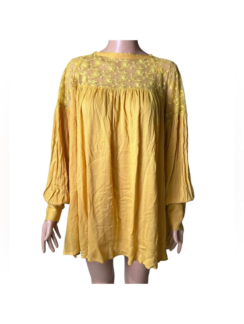 ANDTHEY womens yellow flowy oversized tie back blouse top lightweight size large